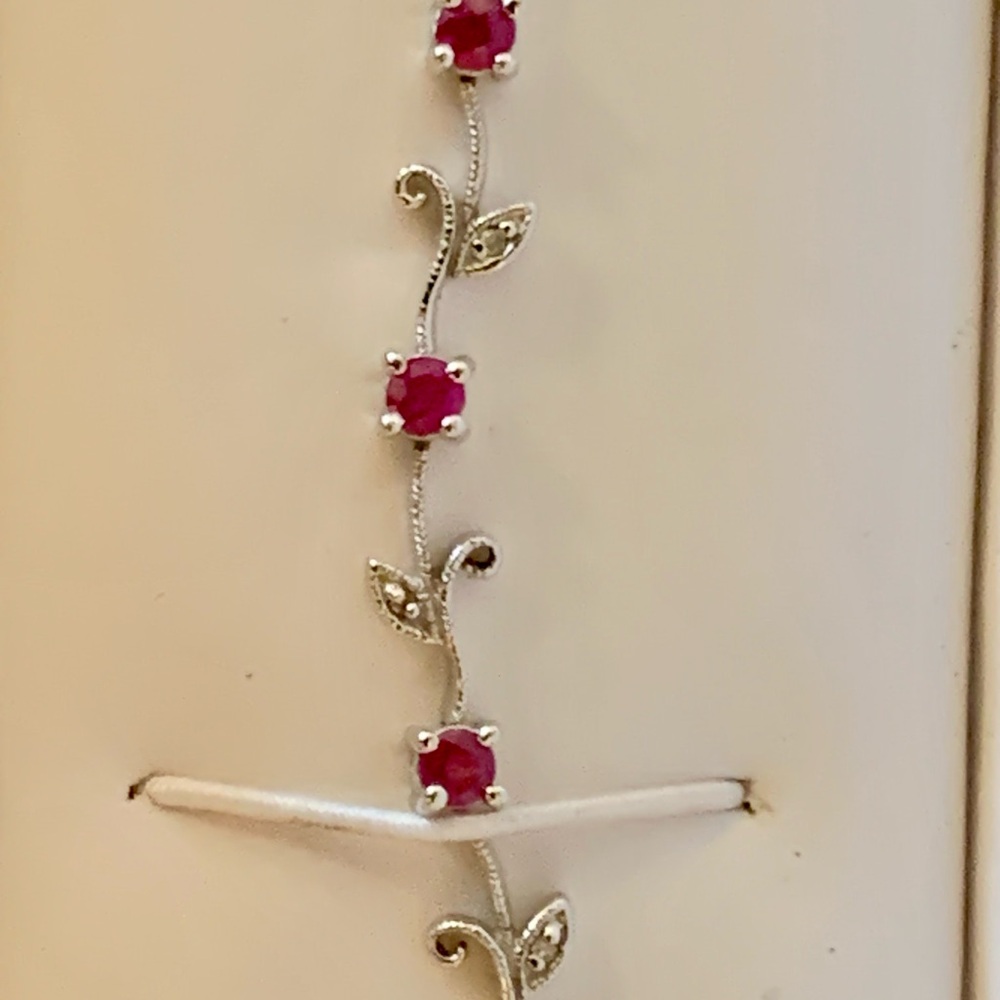Bloomingdale’s Ruby Diamond Tennis Bracelet. 14K White Gold. - Picture 4 of 6